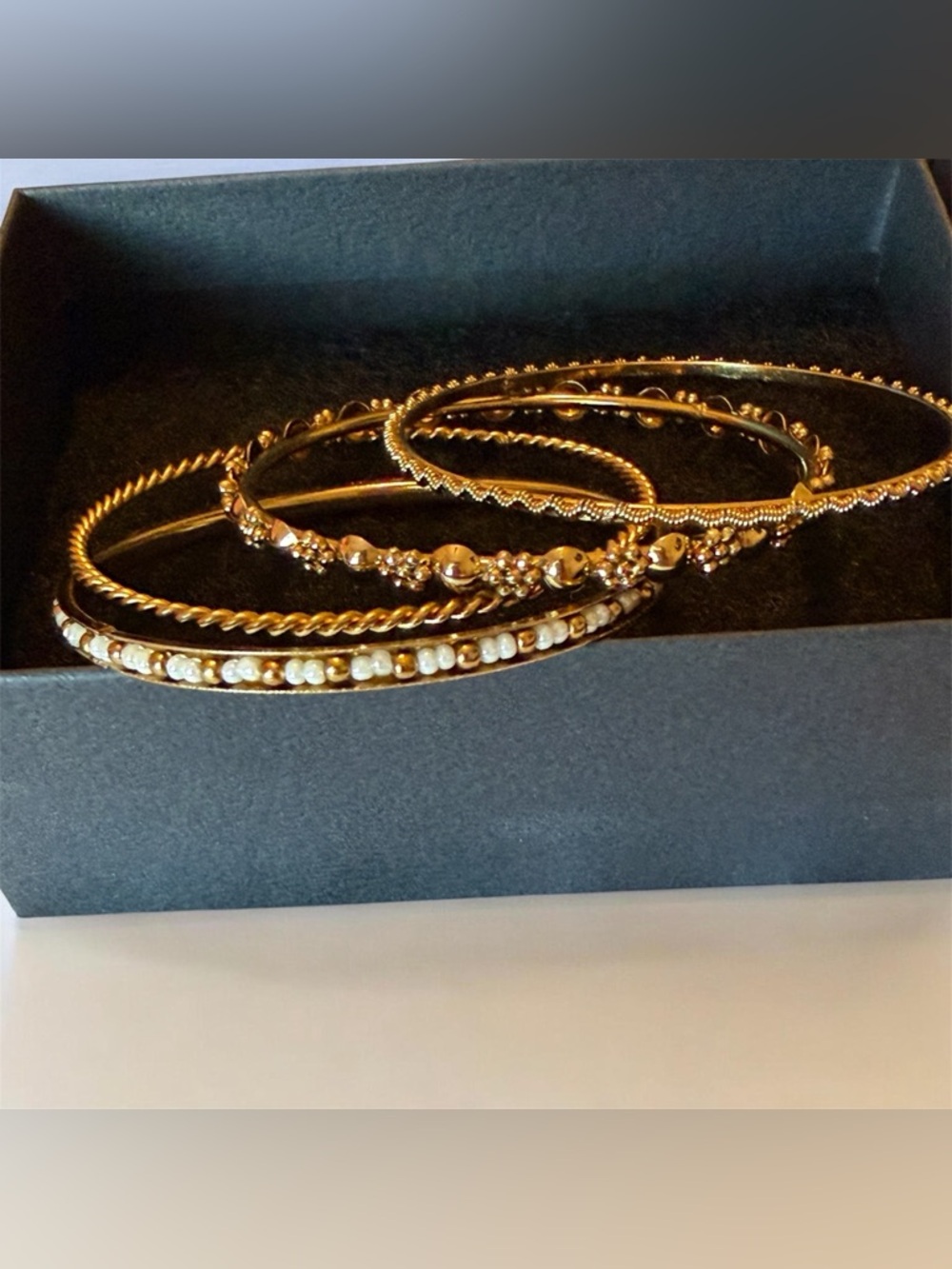 Rose Gold Stackable Bangle Set – 4 Piece Titanium Hypoallergenic Bracelets - Picture 3 of 5